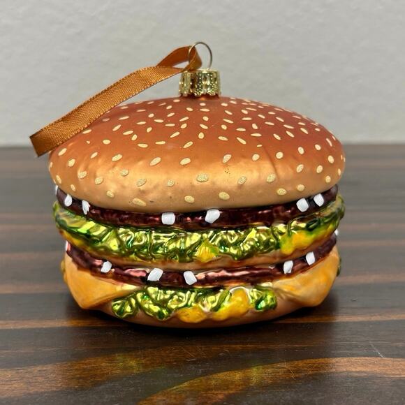 RARE 2012 McDonald’s Big Mac Burger Glass Christmas Tree Ornament w/ Box - Picture 1 of 5